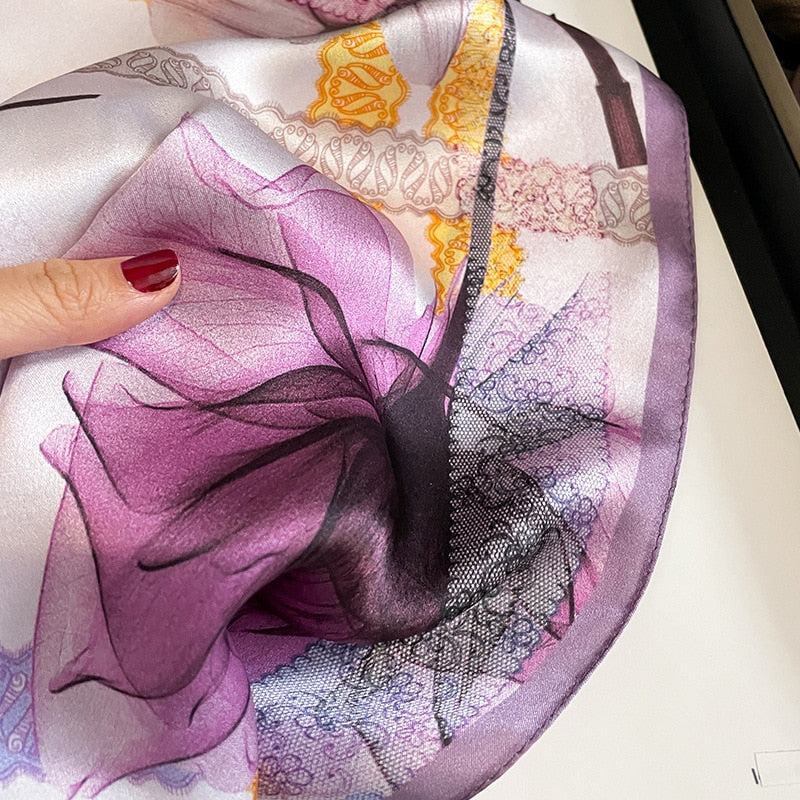 Carré 100% Soie Décoration Fleur Artistique Femme | La Parisienne - Image 5
