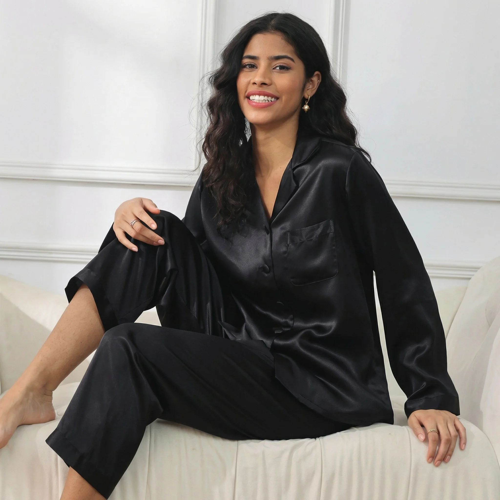 Ensemble Pyjama Manches Longues 100% Soie de Mûrier | La Parisienne - Image 2
